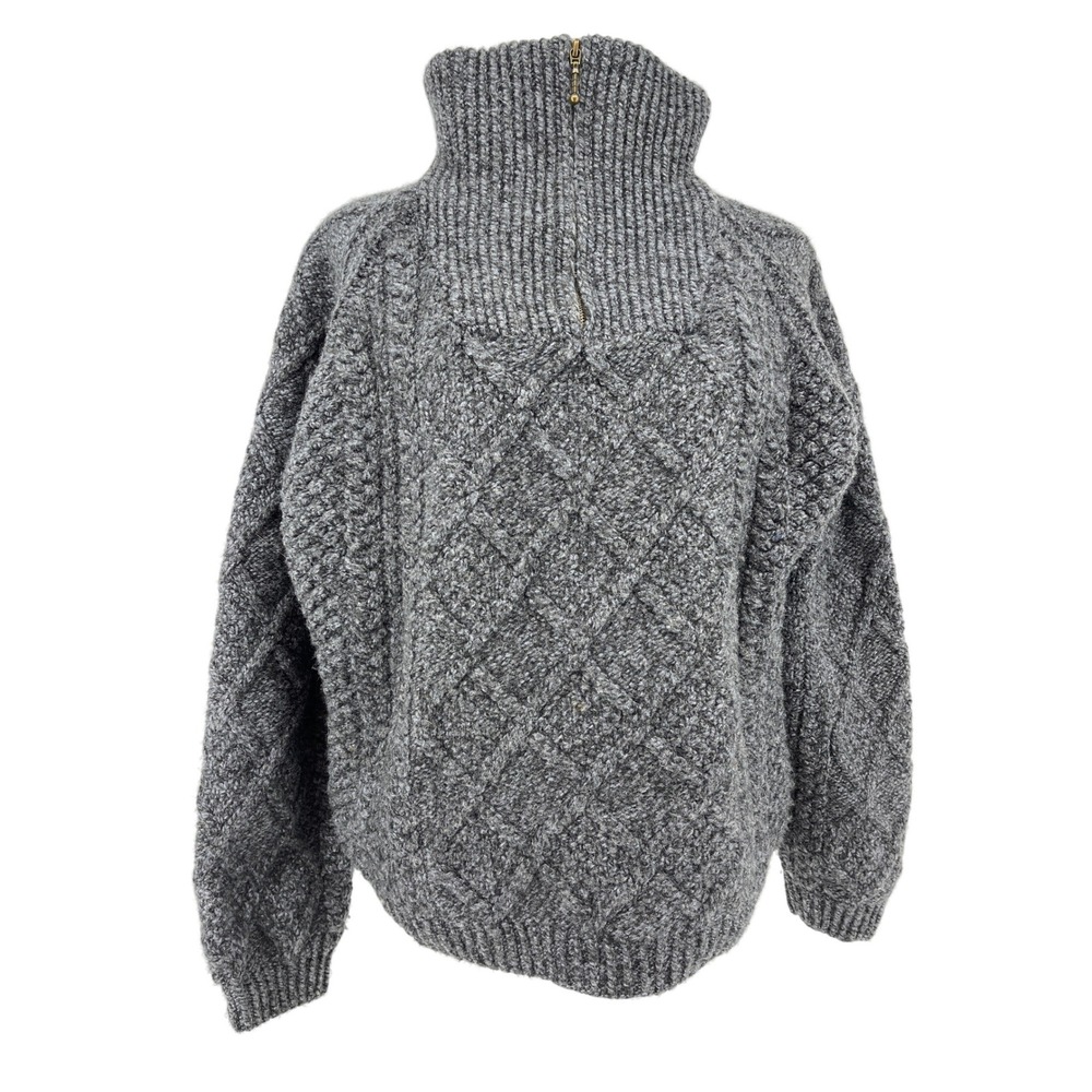 Carraig Donn Handknit Merino Wool Aran Sweater Grey Quarter Zip Womens M Ireland